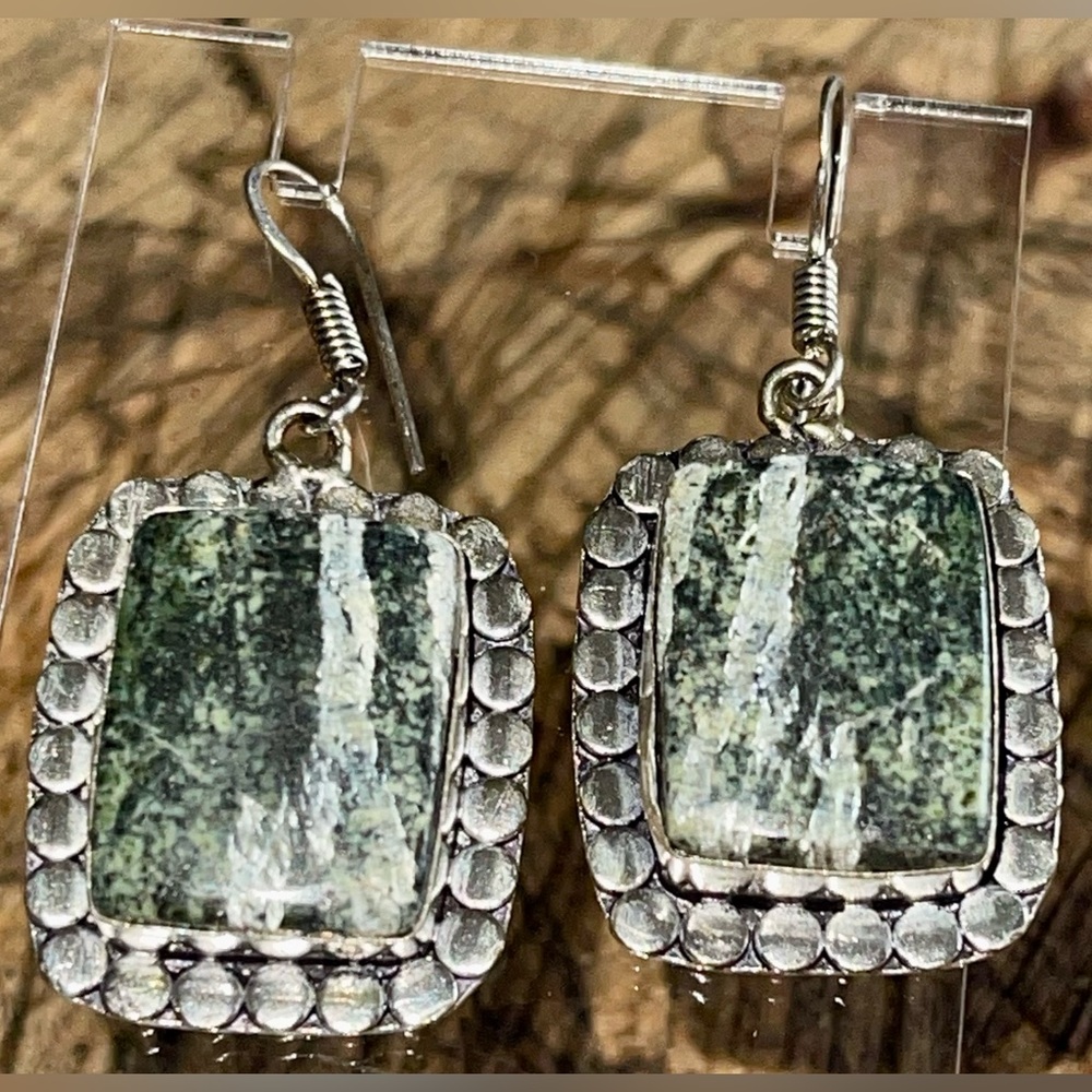 Chrysotile in Serpentine Earrings 1 7/8”